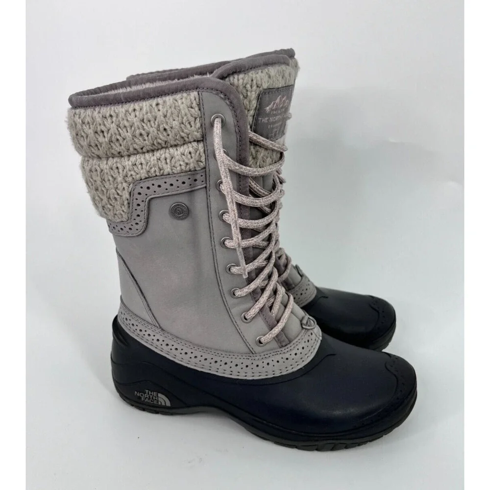 The North Face Shellista II Gray Leather Lace Up Shearling Boots Womens Size 7